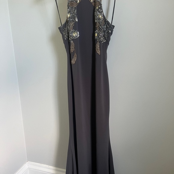 BADGLEY MISCHKA Collection pewter gown with sequin design size 10 - Picture 5 of 7